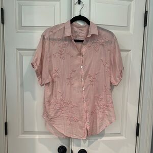 Johnny Was Kyla Seo Pink Embroidered Button-Up Shirt